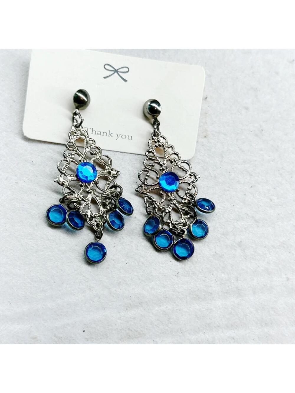 5276gc. Blue Vintage Earrings Bling